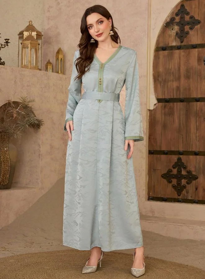 Take Two  Women Blue Jacquard Belted A-Line Jalabiya for Women | Best Price UAE
